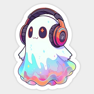 Cute Ghost With Headphones Sticker